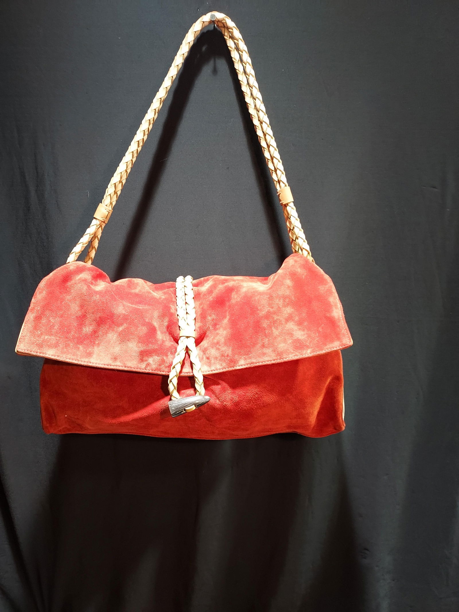 H38 Burberry red suede & beige leather bag (1 of 4)