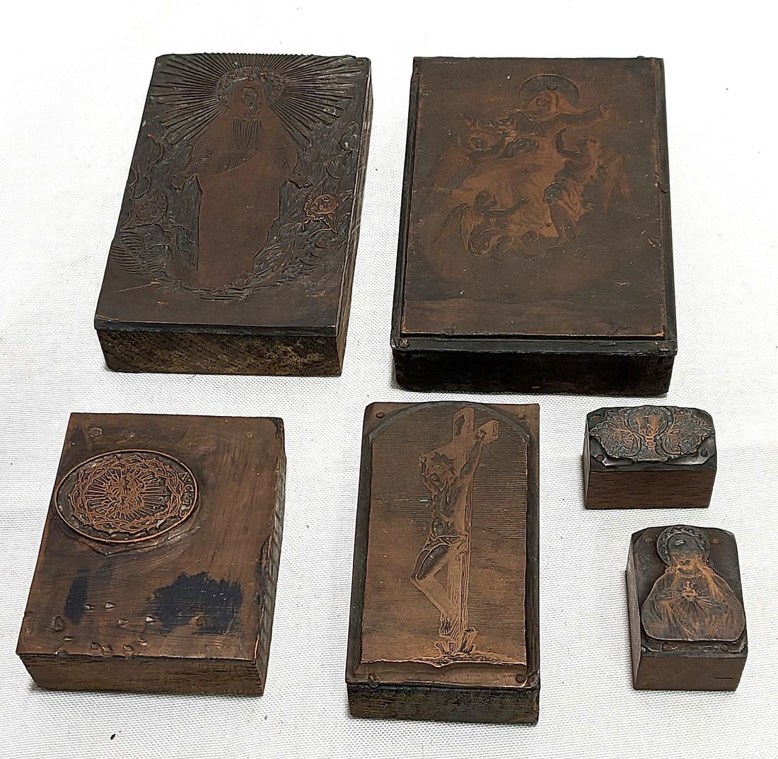 H482 Six Antique Ecclesiastical Printer Dies (1 of 7)