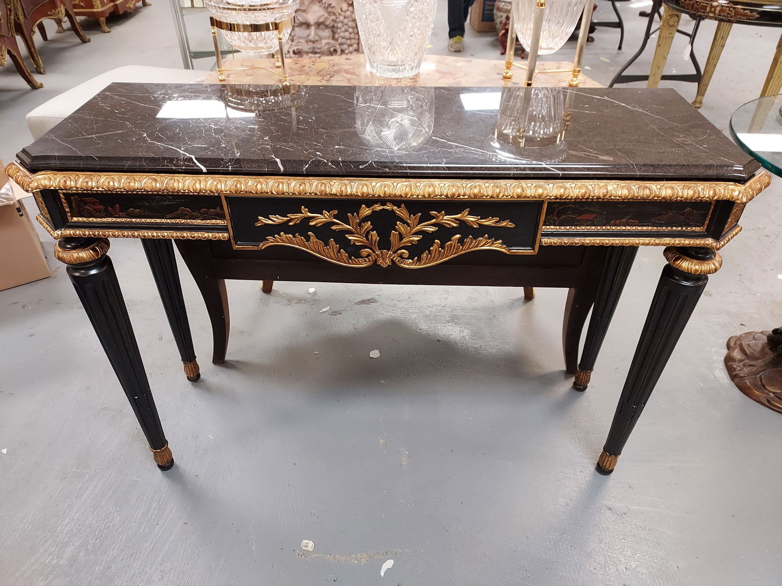 H224 Ebonized Marble Top Console Table (1 of 13)