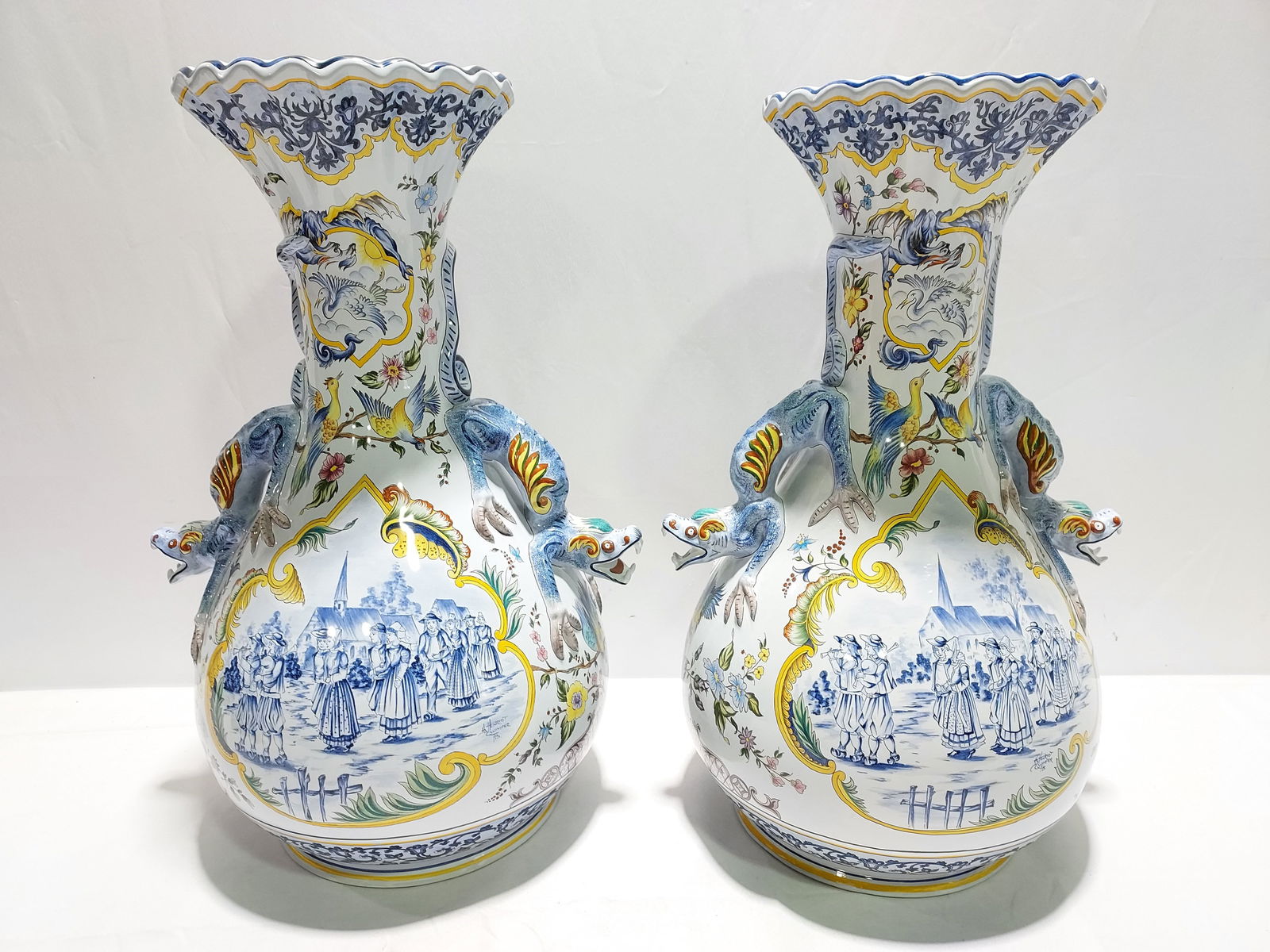 H1073 Pair Quimper Prestige Porquier Beau Vases (1 of 13)