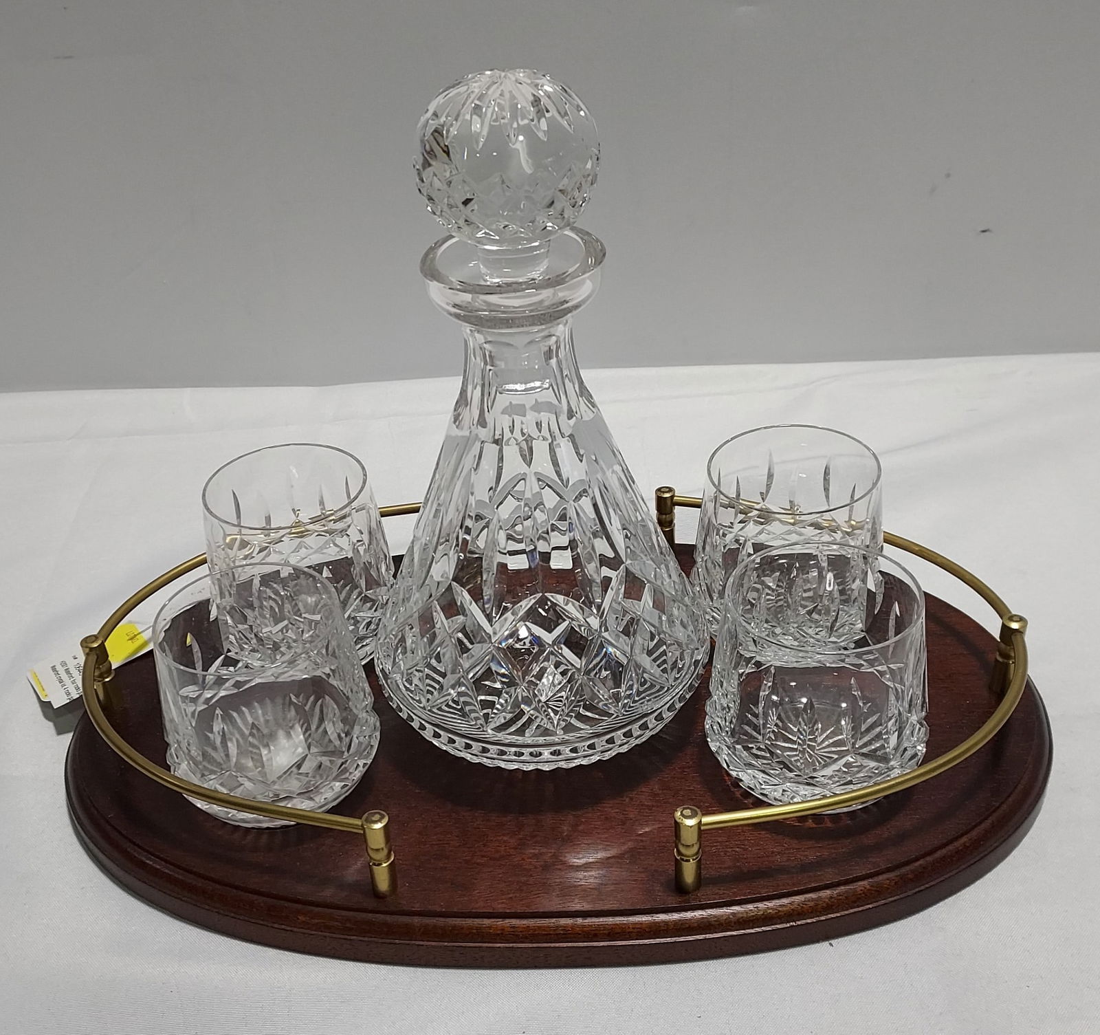 H1295 Waterford: four rocks glasses, decanter, tra (1 of 4)