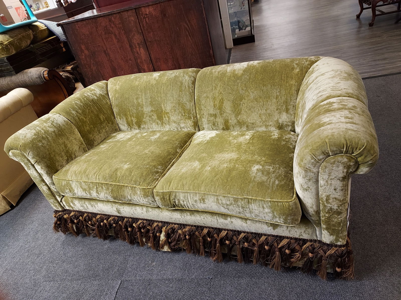 H1042 Green Chenille-Style Settee Sofa (1 of 7)