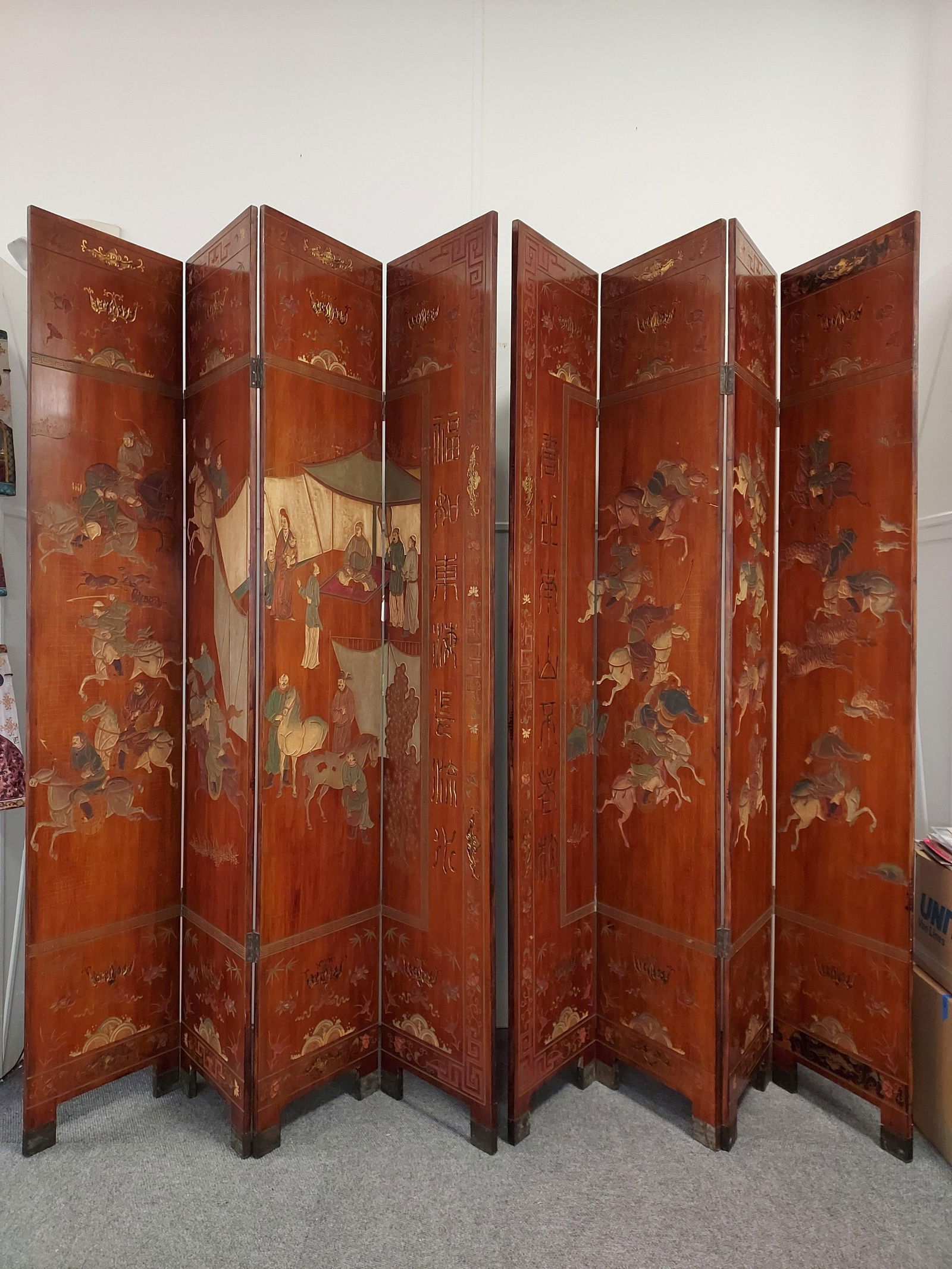 H1577 2 Chinese 4 panel coromandel folding screens (1 of 20)