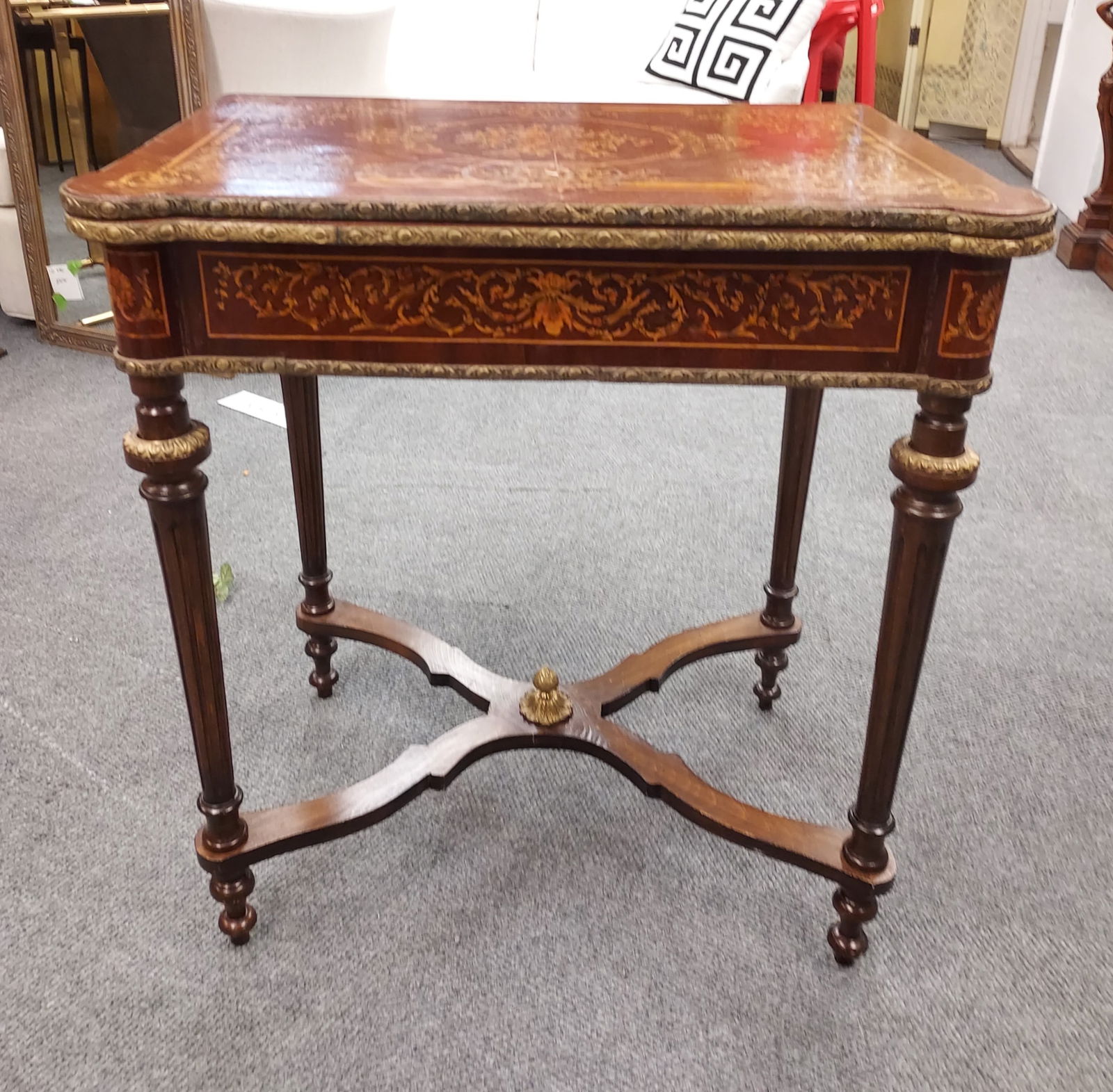 H448 Louis XVI style mahogany lift top game table (1 of 15)
