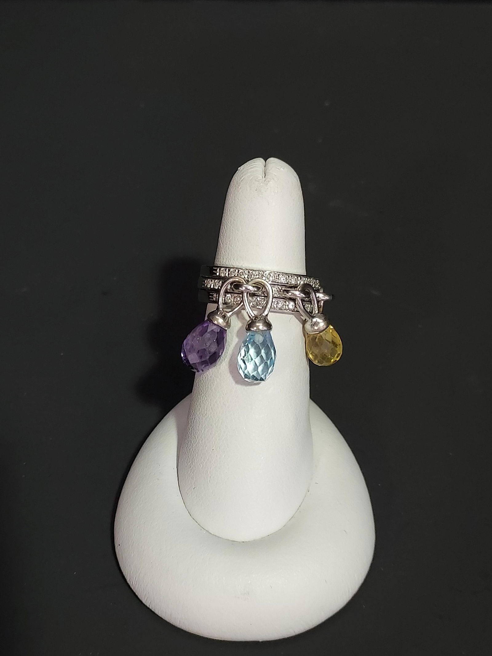 HJ224 WG & diamond ring w/ multicolored briolettes (1 of 7)