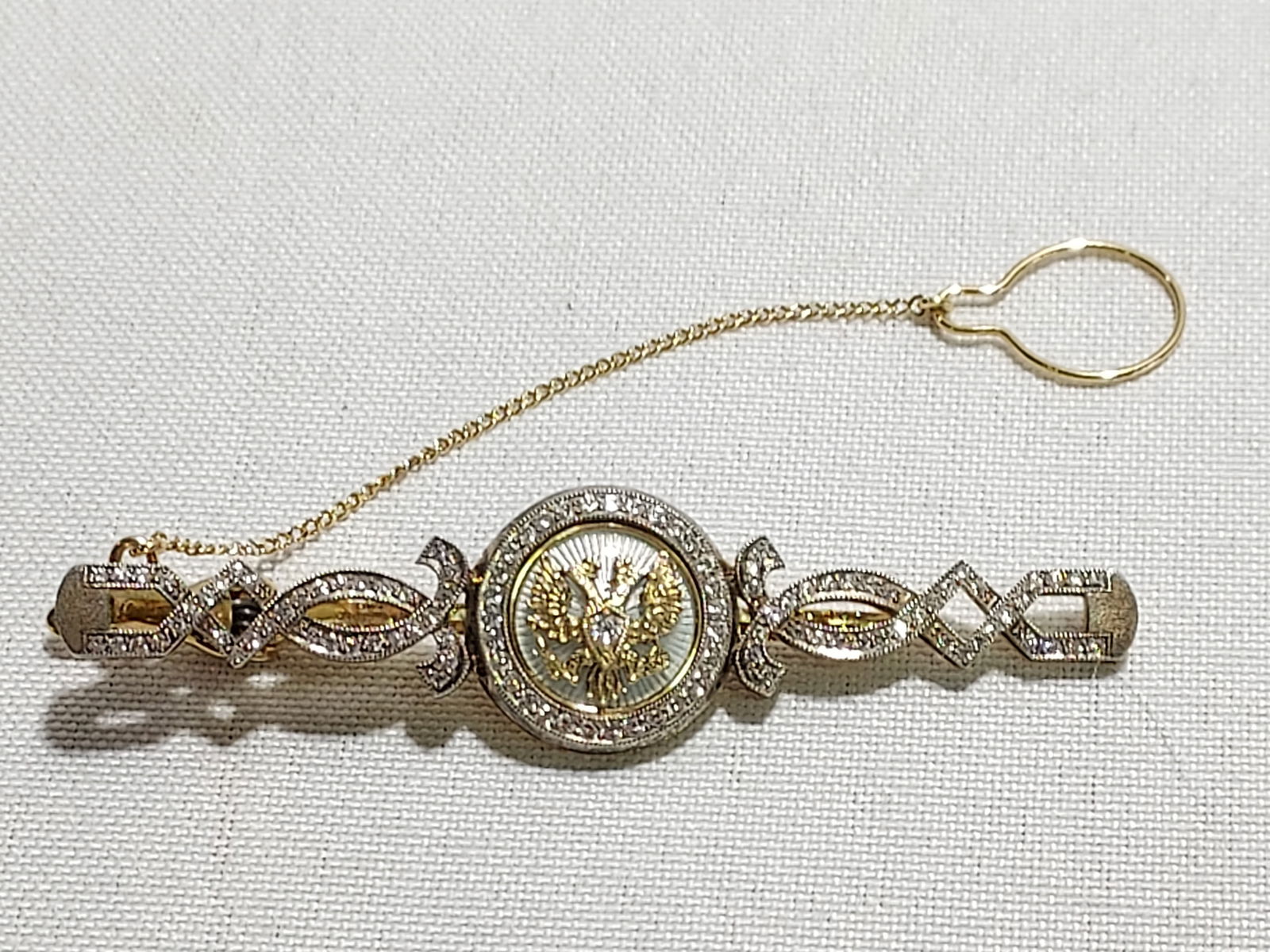 HJ88 Silver & 14k yg tie clip w/ white stones (1 of 5)