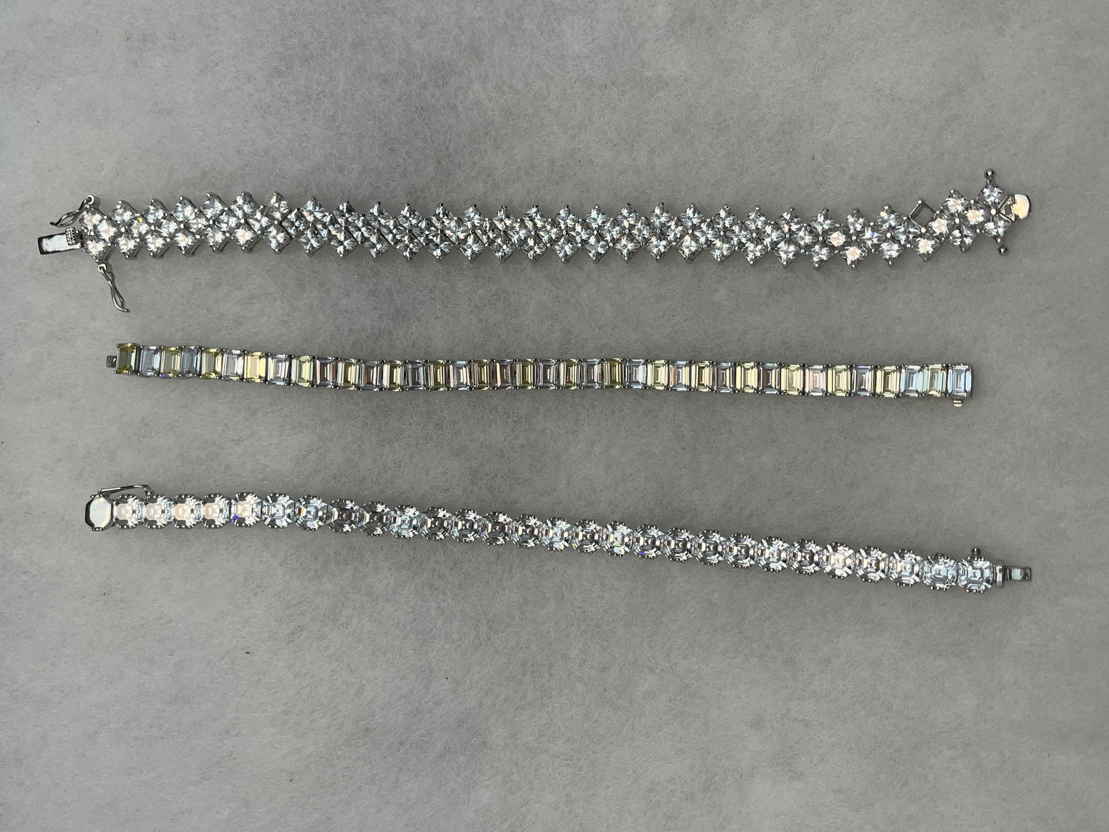 HJ258 3 silver cubic zircon bracelets (1 of 1)