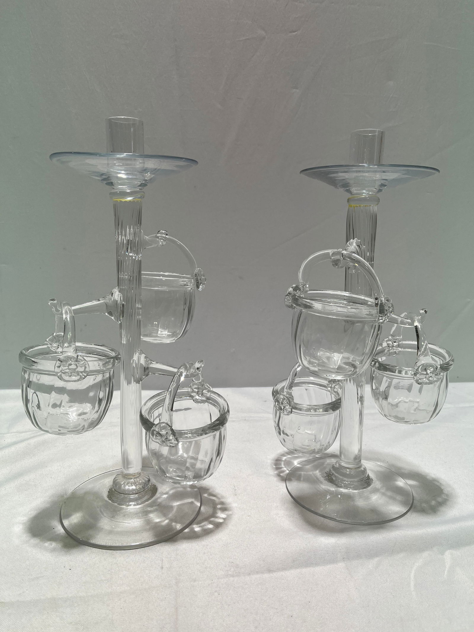 H433 Pair Molded Glass Sweetmeat Candle Sticks (1 of 6)