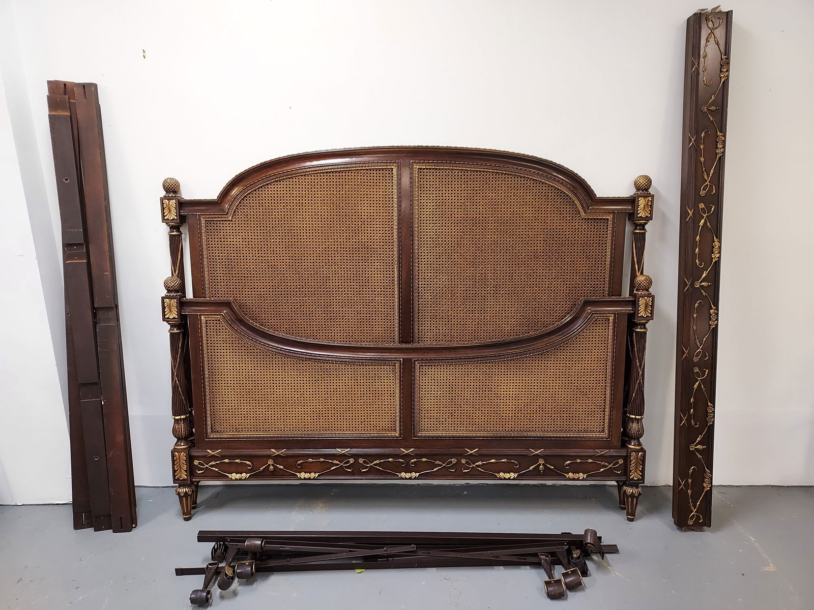 2049 King sized cane back and gilt headboard, foot (1 of 17)