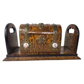 BURL WALNUT DOME TOP BOX w/ MATCHNG BOOK RACK