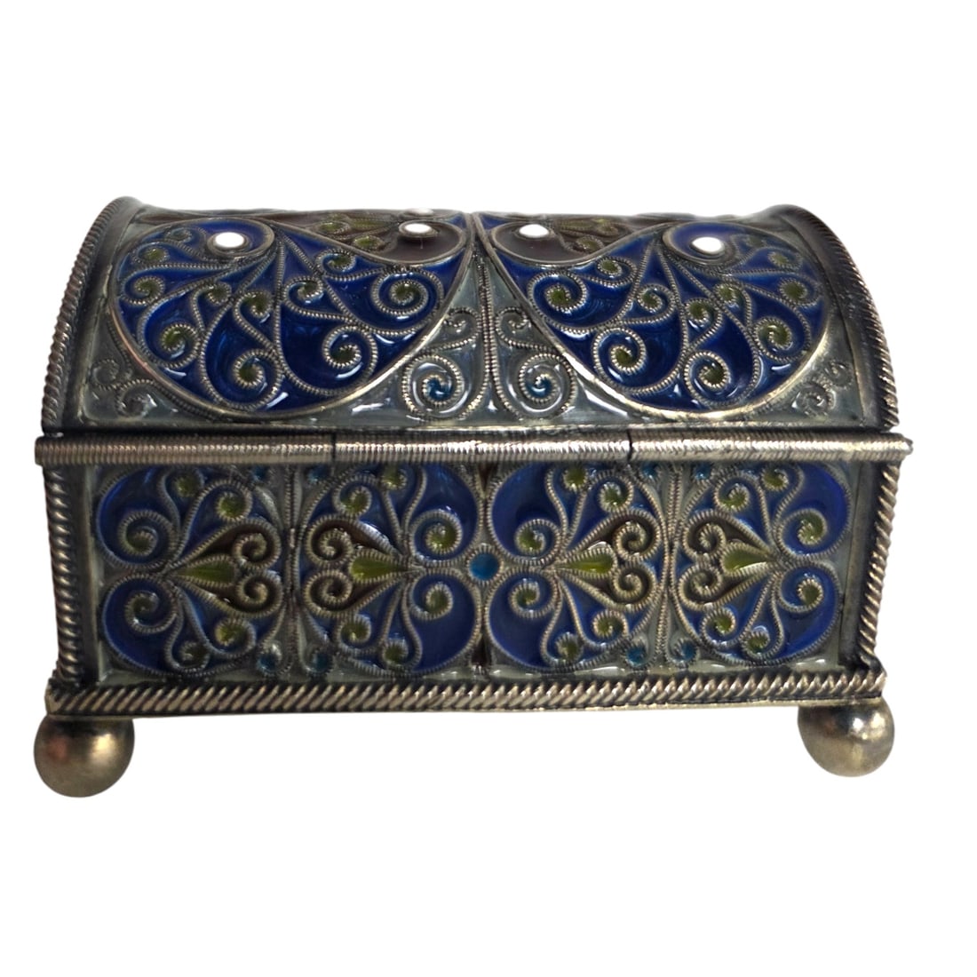 STERLING SILVER PLIQUE A JOUR SNUFF BOX OR SMALL JEWELRY CASKET (1 of 8)