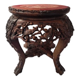 CHINESE CARVED ROSEWOOD & MARBLE TOP TABLE STAND