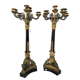 PAIR 19TH C FRENCH EMPIRE BRONZE CANDELABRA