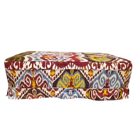 IKAT STYLE OTTOMAN WITH 4 THROW PILLOWS