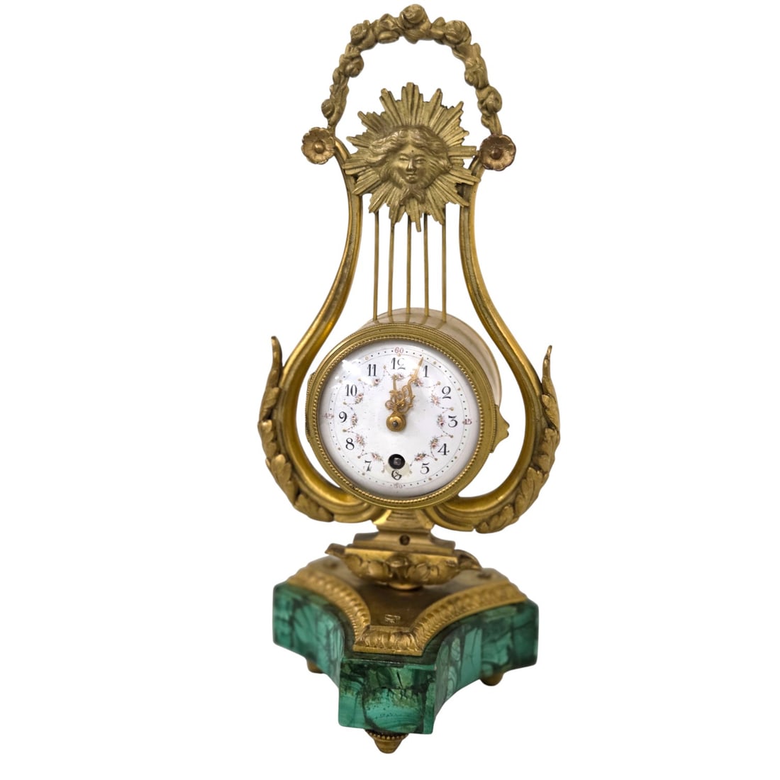 PETITE FRENCH 19th C LYRE GILT BRONZE MANTEL CLOCK (1 of 14)