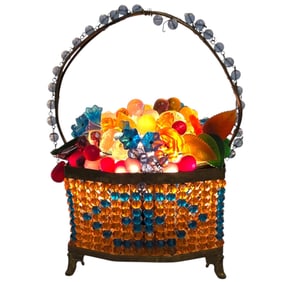 CZECH BEADED FLORAL/FRUIT BASKET LAMP