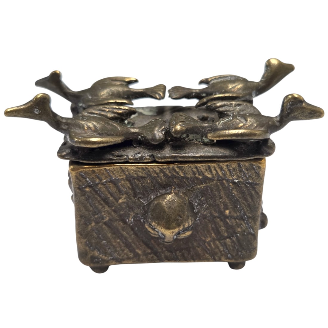 AFRICAN AKAN GOLD DUST CAST BRASS BOX WITH 4 BIRDS (1 of 7)
