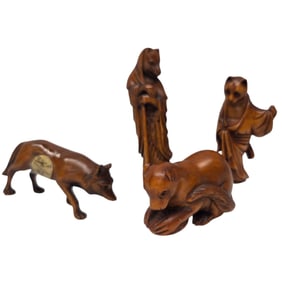 4PC JAPENESE BOXWOOD-2 NETSUKE 2 OKIMONO