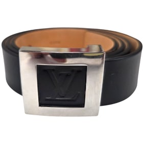 LOUIS VUITTON BLACK LV STAMPED BELT SILVER BUCKLE