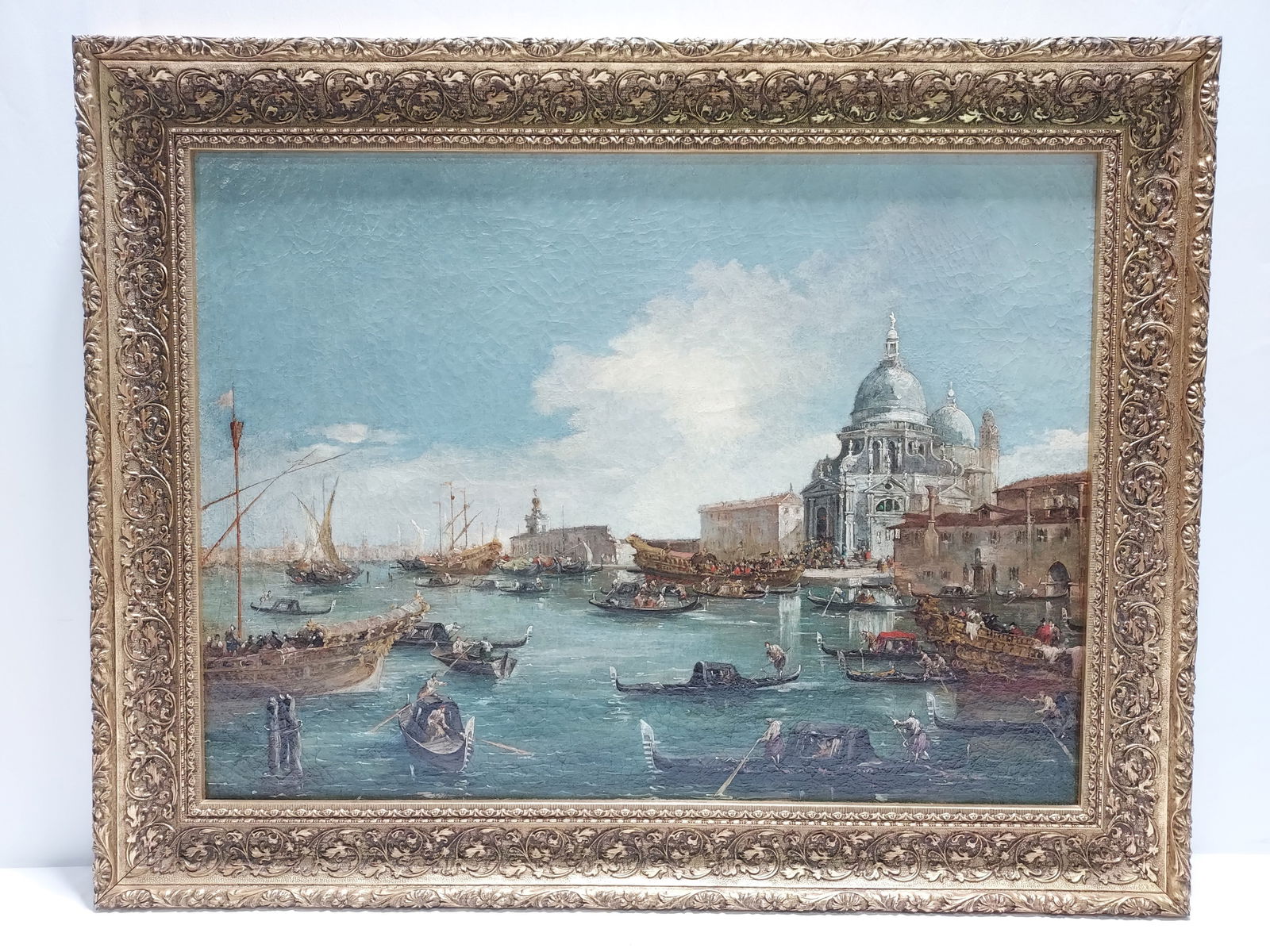 VINTAGE VENICE HARBOR SCENE OIL ON CANVAS (1 of 6)