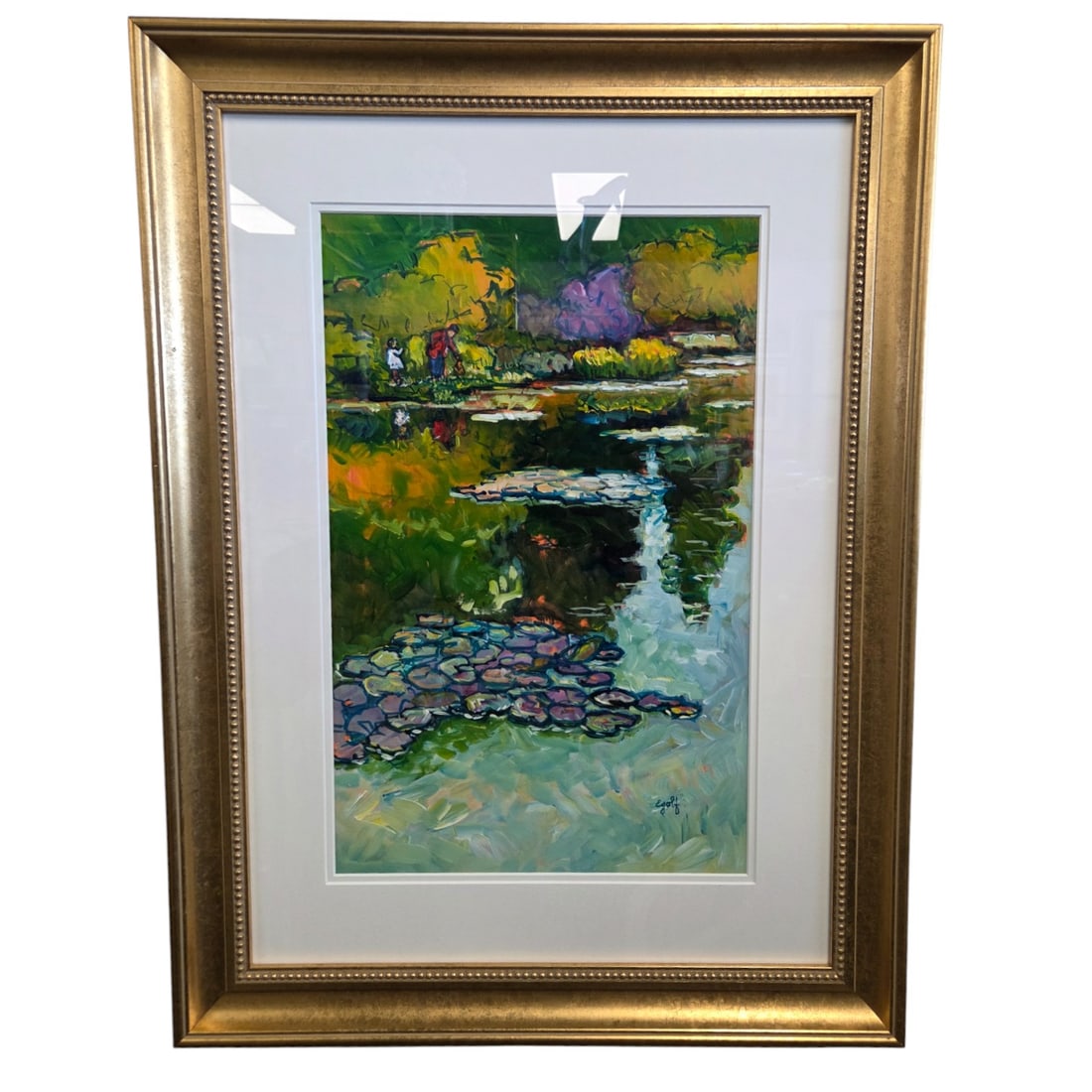 PAULA EGOLF ACRYLIC PAINTING: LILLY PADS ON POND (1 of 4)