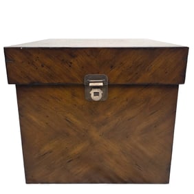 WOOD SQUARE STORAGE CHEST W/ HINGES