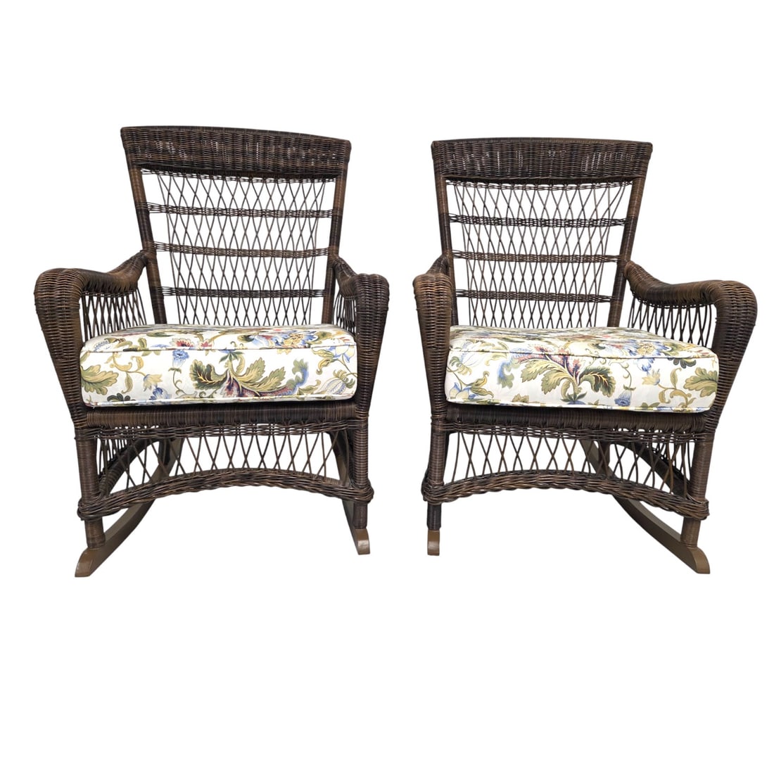 SET OF 2 DARK WICKER ROCKING CHAIRS W/ CUSHIONS (1 of 5)