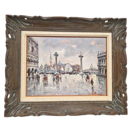IMPRESSIONIST PAINTING OF EUROPEAN CITY SQUARE