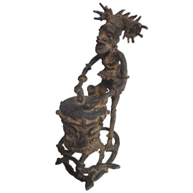 AFRICAN BENIN BRONZE SCULPTURE OF A DRUMMER