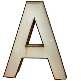 LARGE METAL GLASS INDUSTRIAL SIGN - LETTER "A"