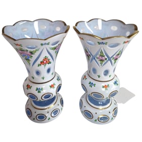 4 PIECES BOHEMIAN FLORAL DECORATED CASED GLASS