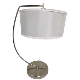 CURVED NICKEL FINISH TABLE LAMP WHITE SILK SHADE
