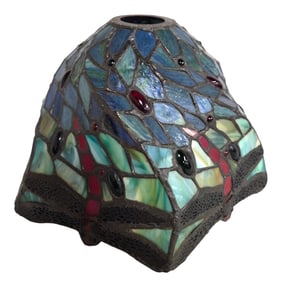 A SMALL STAINED GLASS LAMP SHADE