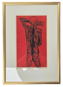 LEONARD BASKIN WOODBLOCK: OLD MAN SEEN FROM BEHIND