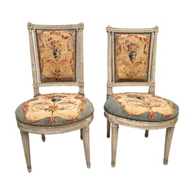 PR LOUIS XVI STYLE PAINTED PETIT POINT SIDECHAIRS
