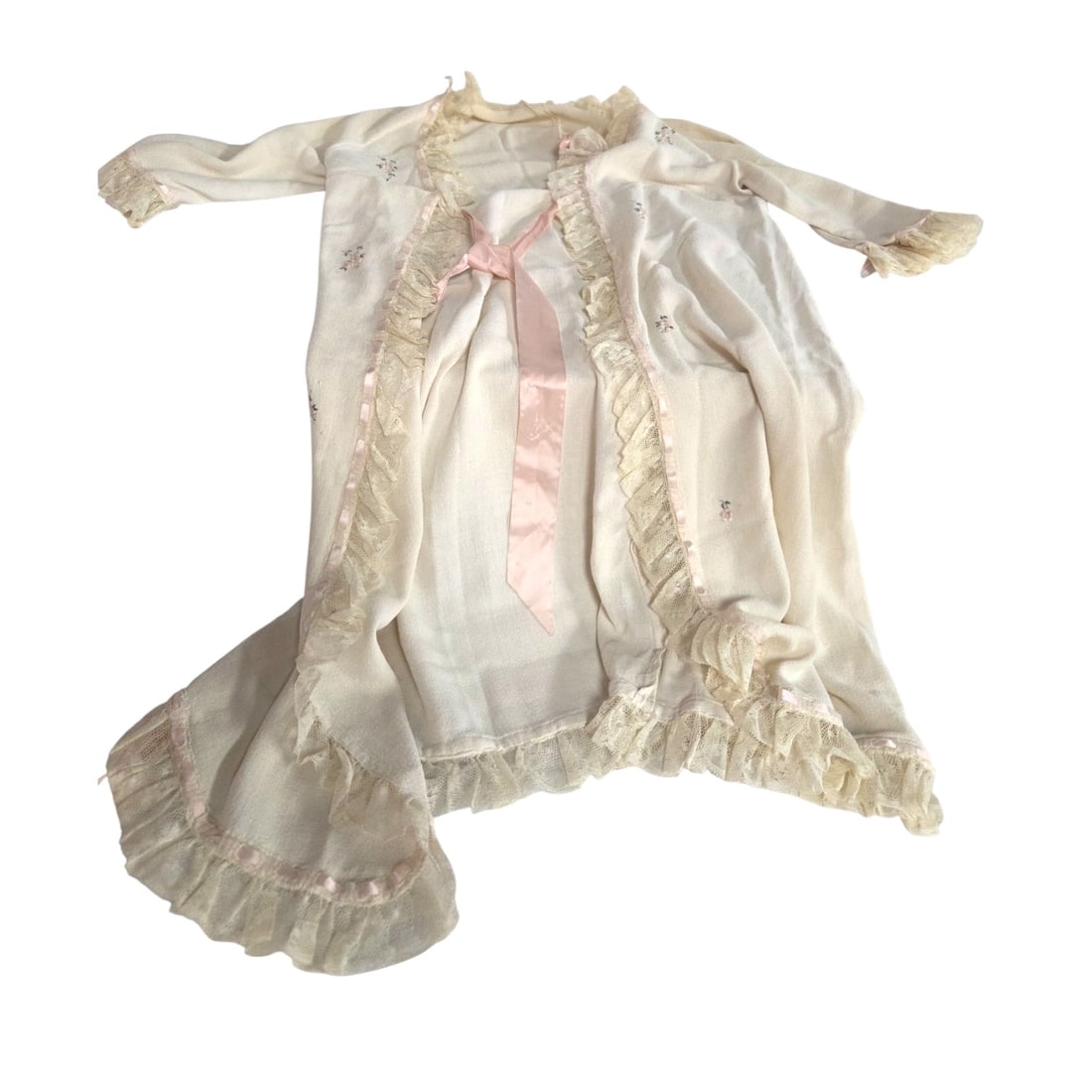 7 PCS VINTAGE LINGERIE - LACE CREPE SILK COTTON: 7 Pieces exceptional, feminine, Vintage Christian Dior lace and cotton night gown in size small with 3/4" sleeve, hem on bottom that may or may not be original, no stains visible. Shoulder measurement