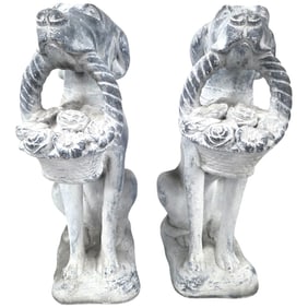 PAIR OF DOGS WITH BASKETS STATUES