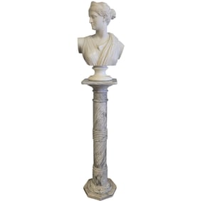 BATTIGLIA SIGNED MARBLE BUST OF DIANA W/ PEDESTAL