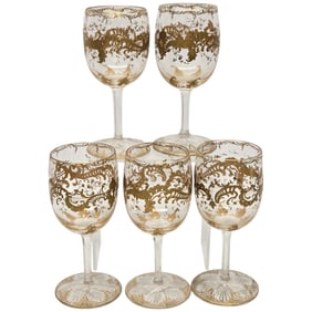 5 PC ST LOUIS CRYSTAL GILT PORT WINE GLASSES