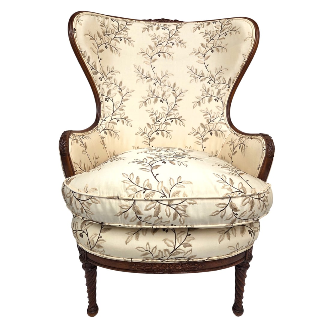 2 WINGBACK UPHOLSTERD CHAIRS W/ FOOT STOOL - 18