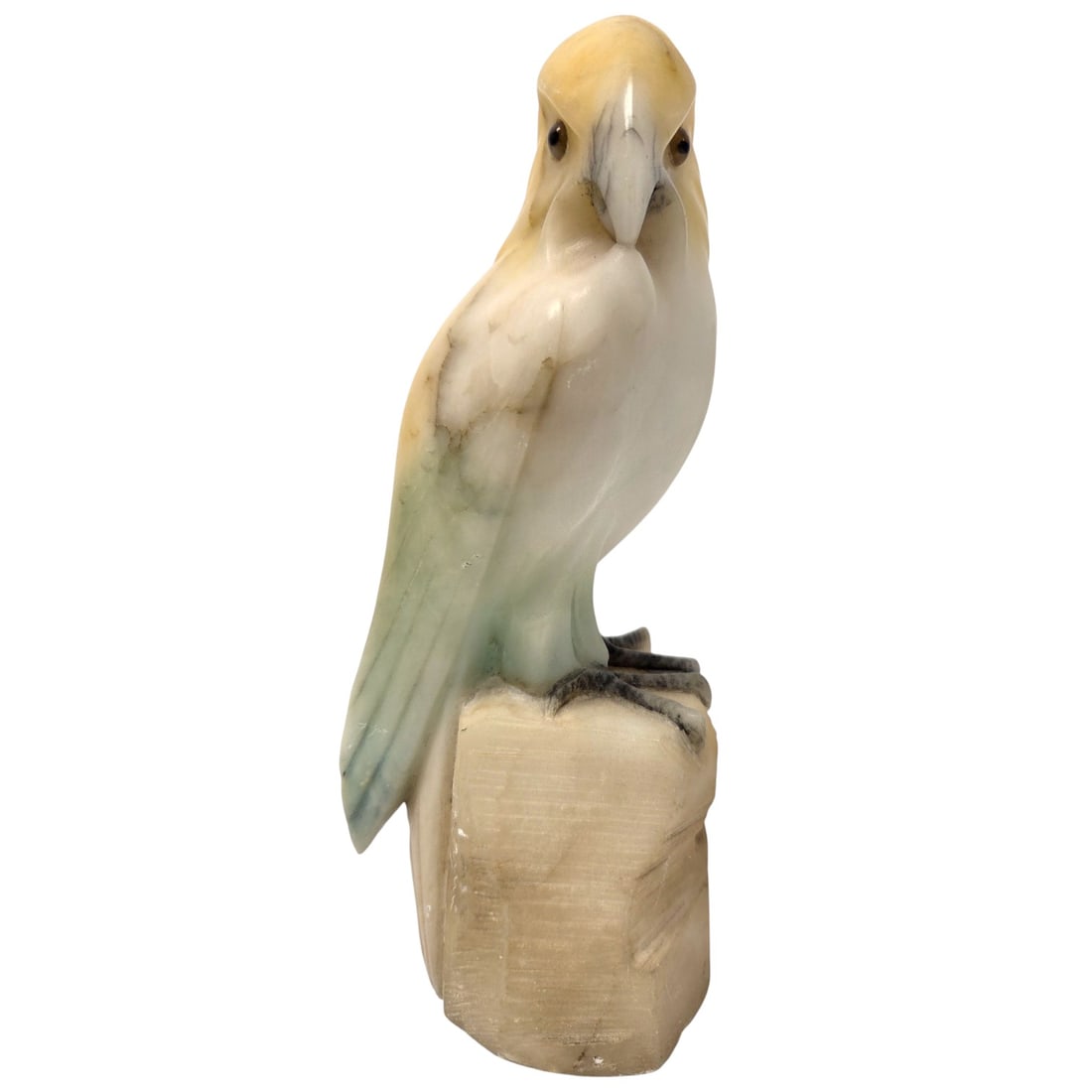 ALABASTER AND MARBLE PARROT: Alabaster and Marble parrot with shades of yellow and green. Measures 8"H x 3"W x 3"D. Good condition. SHIPPING NOTE: Live Auctioneers offers a very convenient shipping option. For a second opinion, t