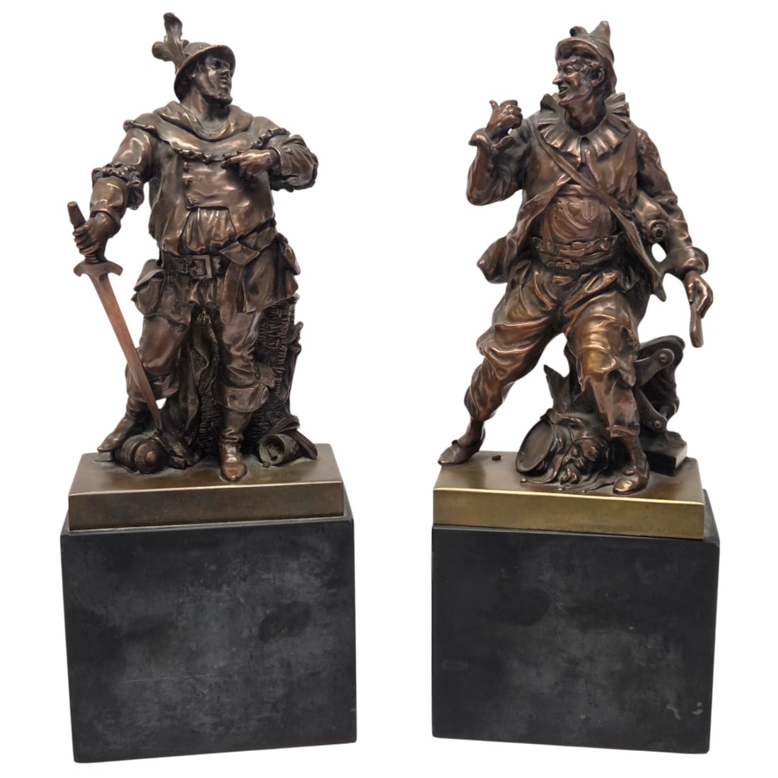 VIKTOR TILGNER BRONZE & MARBLE BOOKENDS: Viktor Tilgner bronze bookends with black marble base. Both measure 12"H x 5"W x 2.5" D. Good condition. "Geschutzt" mark on both. See photos. SHIPPING NOTE: Live Auctioneers offers a very convenient