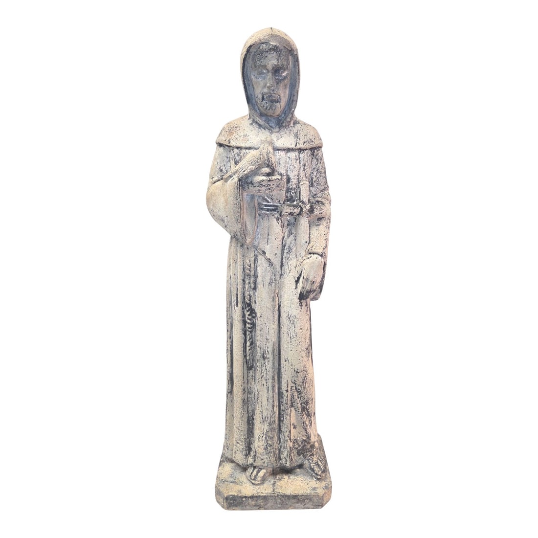 ST FRANCIS OF ASSISI GARDEN STATUE: St Francis of Assisi cement garden statue measuring 26"H x 8"W x 6.5"D. Good condition. HEAVY ITEM 25-30Lbs. SHIPPING NOTE: Live Auctioneers offers a very convenient shipping option. For a second