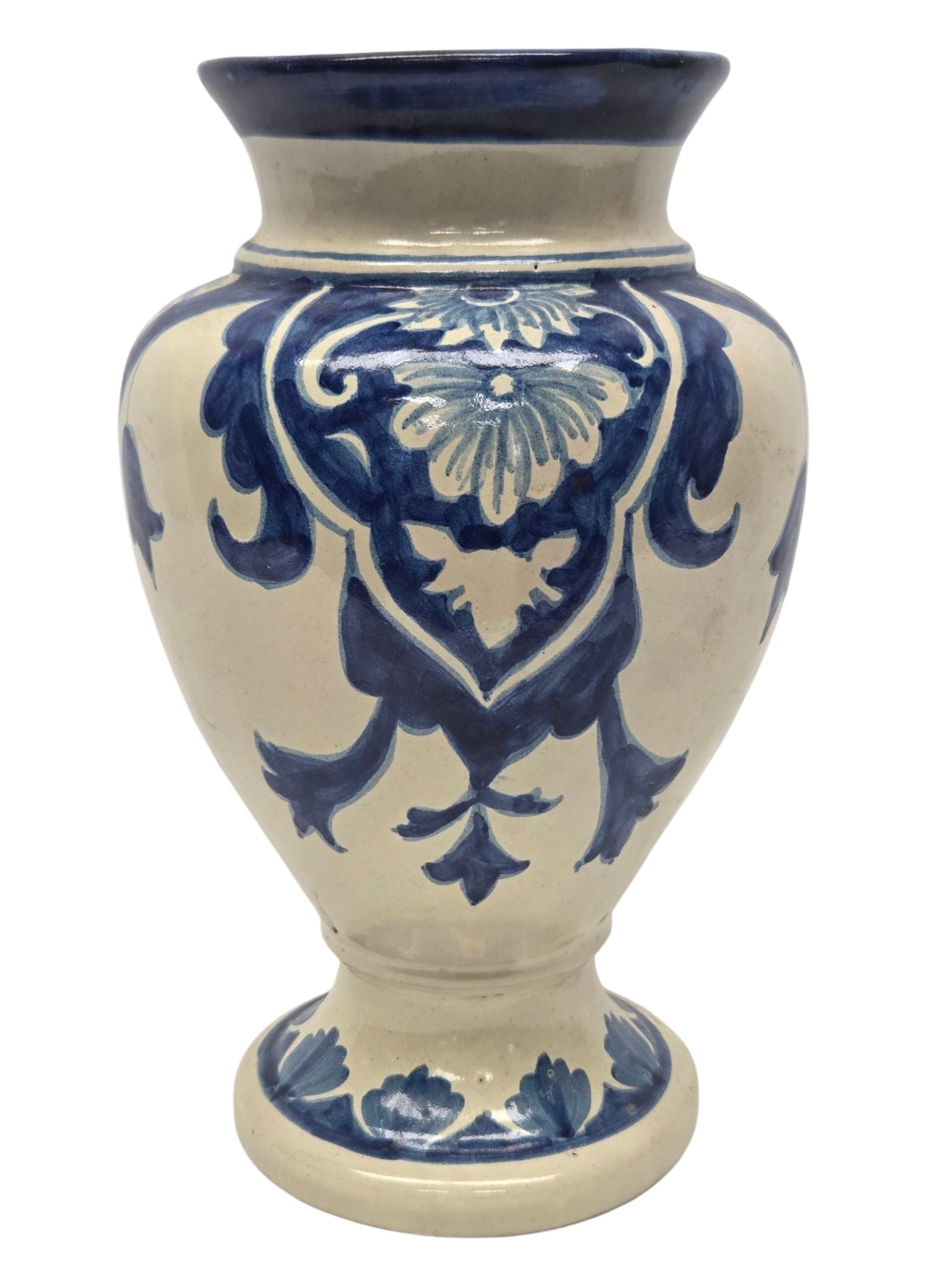 HAND PAINTED TALAVERA SIGNED BLUE/WHT VASE (1 of 8)