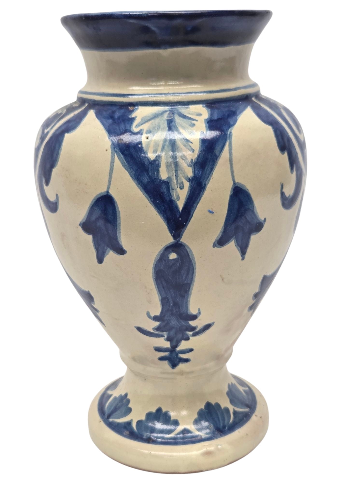 HAND PAINTED TALAVERA SIGNED BLUE/WHT VASE - 2