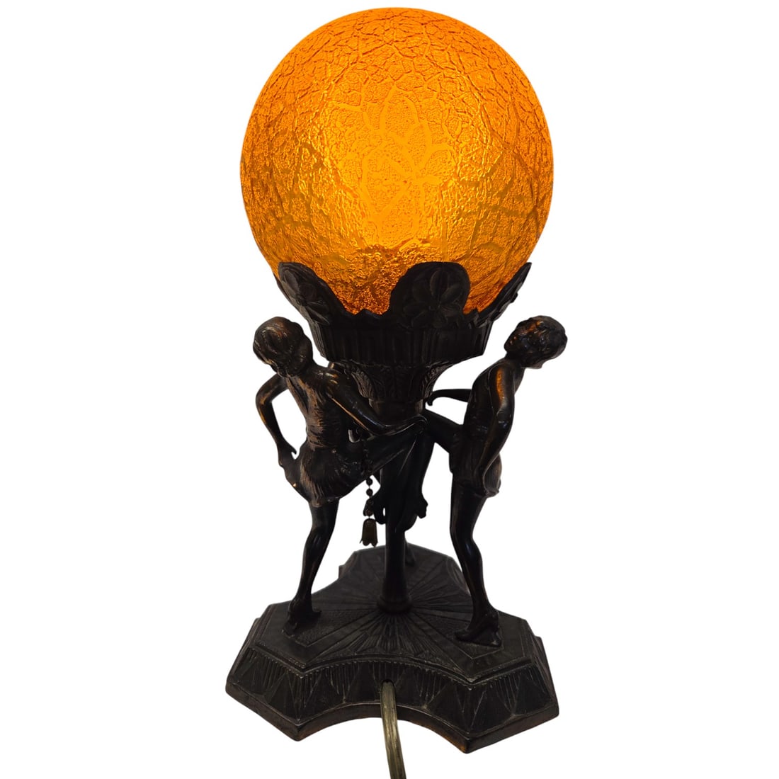 ART DECO FIGURAL TABLE LAMP W/ GLASS GLOBE SHADE (1 of 10)