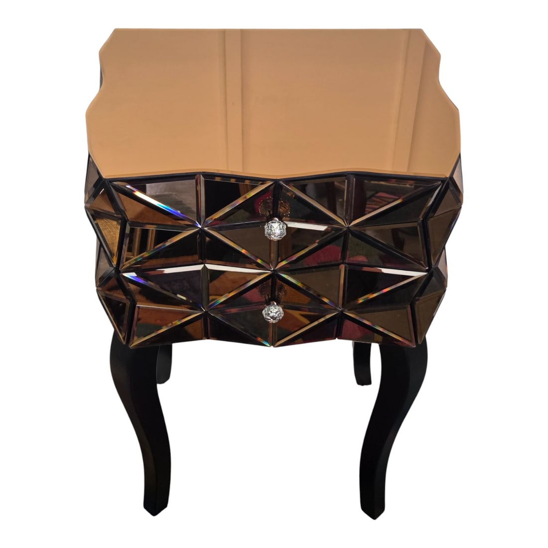 ROSE COLORED MIRROR SIDE TABLE W/ 2 DRAWERS - 2