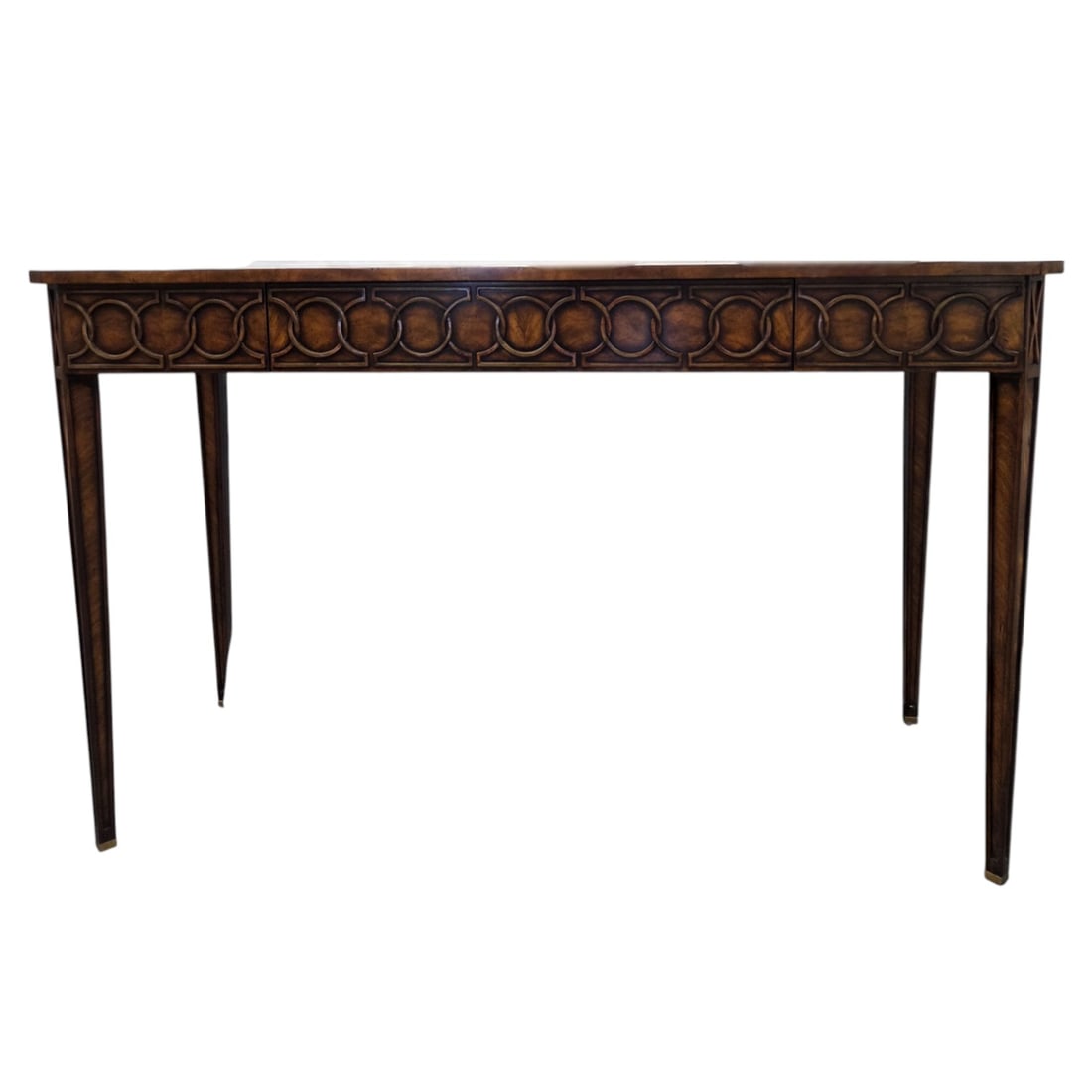 THEODORE ALEXANDER CONSOLE TABLE W/ DRAWER: Theodore Alexander carved wood console table with single drawer. Measures 36"H x 58"W x 23"D. Good condition. Minor surface wear. See photos.SHIPPING NOTE: Live Auctioneers offers a very convenient