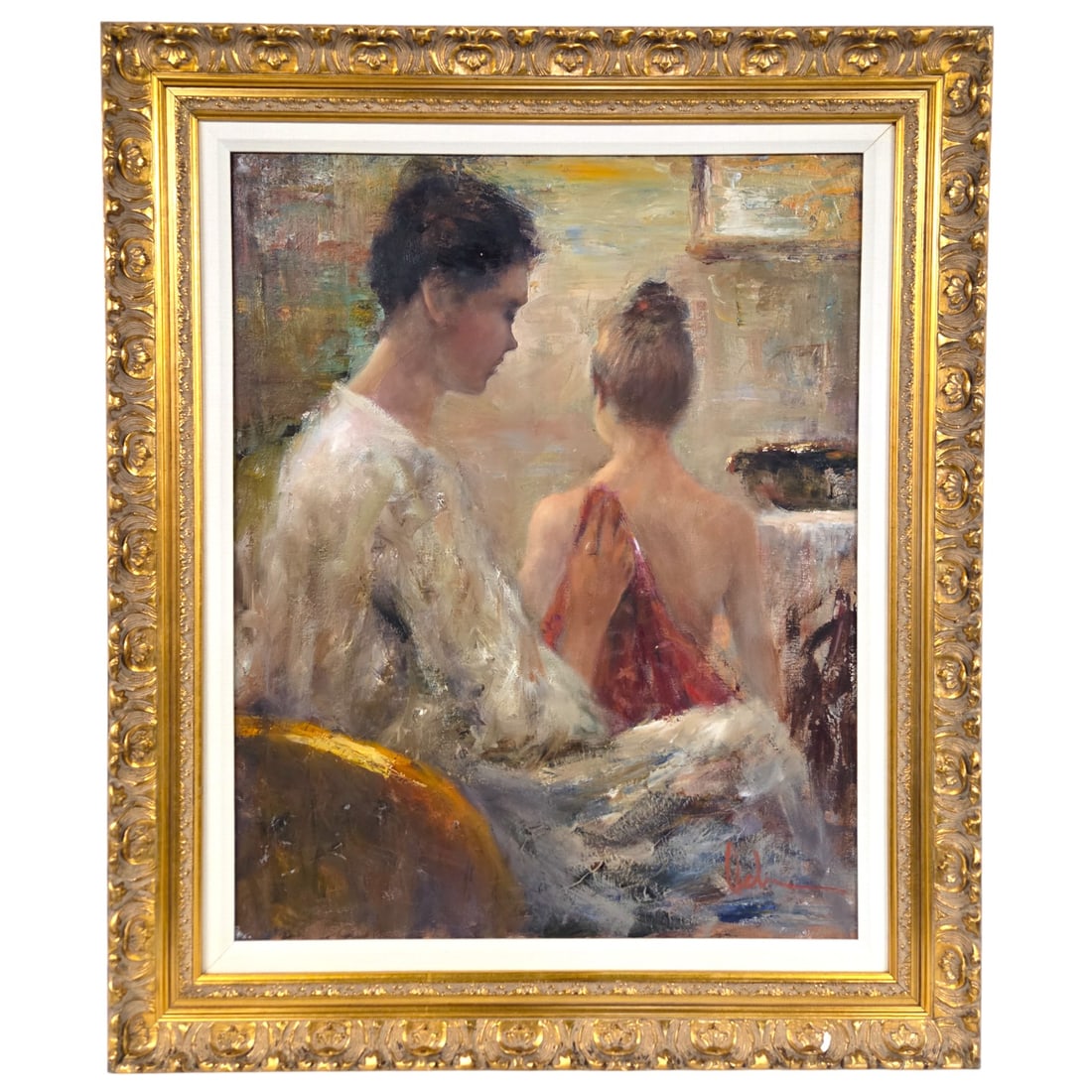 "SOFT TOUCH" PAINTING BY TROY ACKER: "Soft Touch" By Troy Acker. Oil on canvas. Signed lower right. image size: 30" H x 24"W. Outside size 38" H x 32.5" Was not examined out of frame. View images closely. 1.25" linen liner with 3.5"