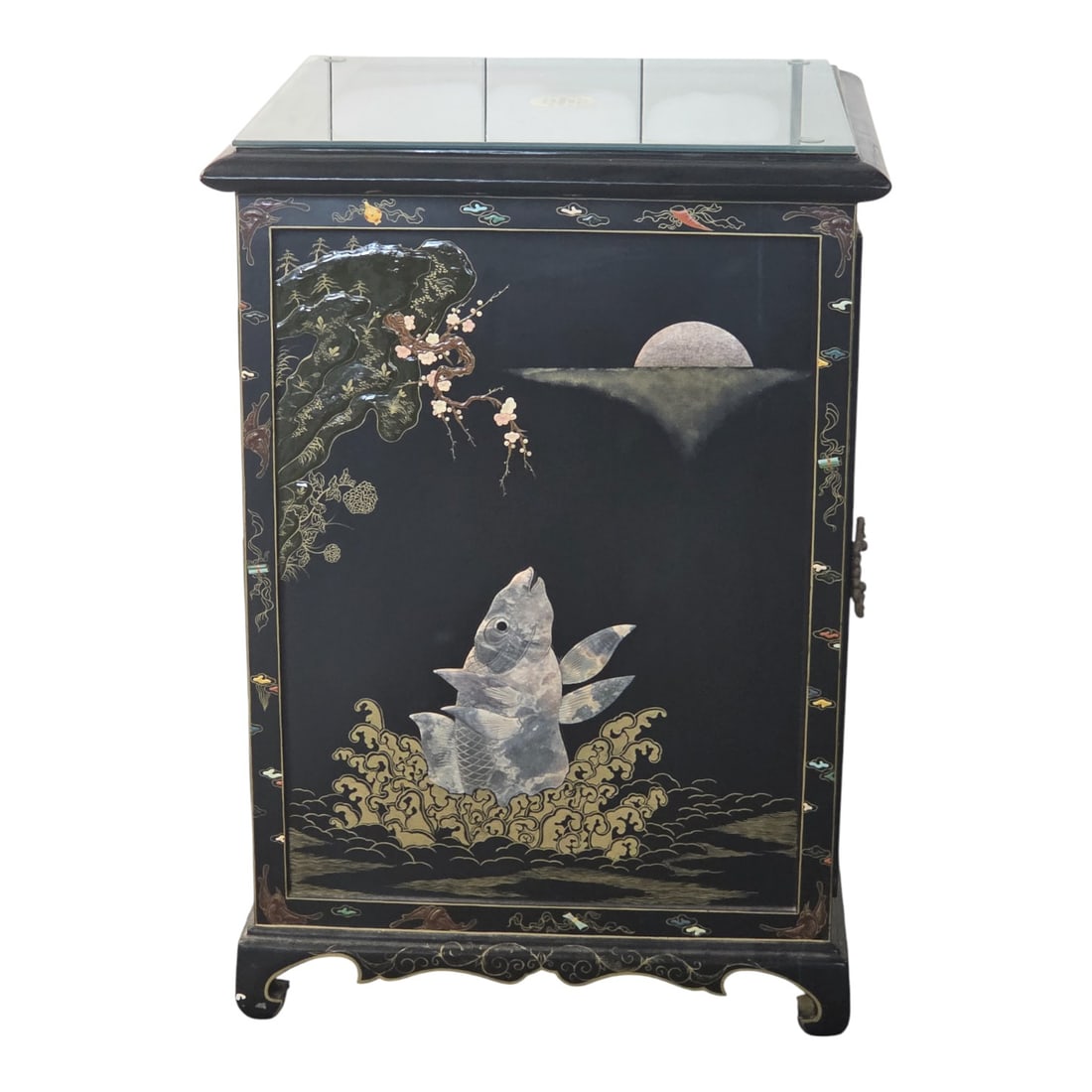 BLACK LACQUER MOP INLAY CABINET - 4